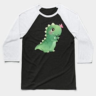 Cute dinosaur playing with butterfly illustration Baseball T-Shirt